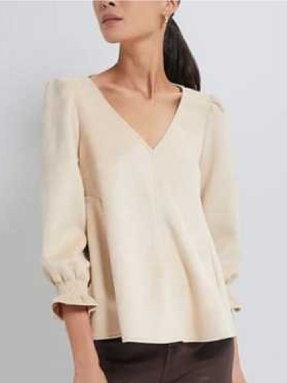 TUCKERNUCK Suede Easton V-Neck Puff Balloon Sleeve Blouse Cream Western Chic M